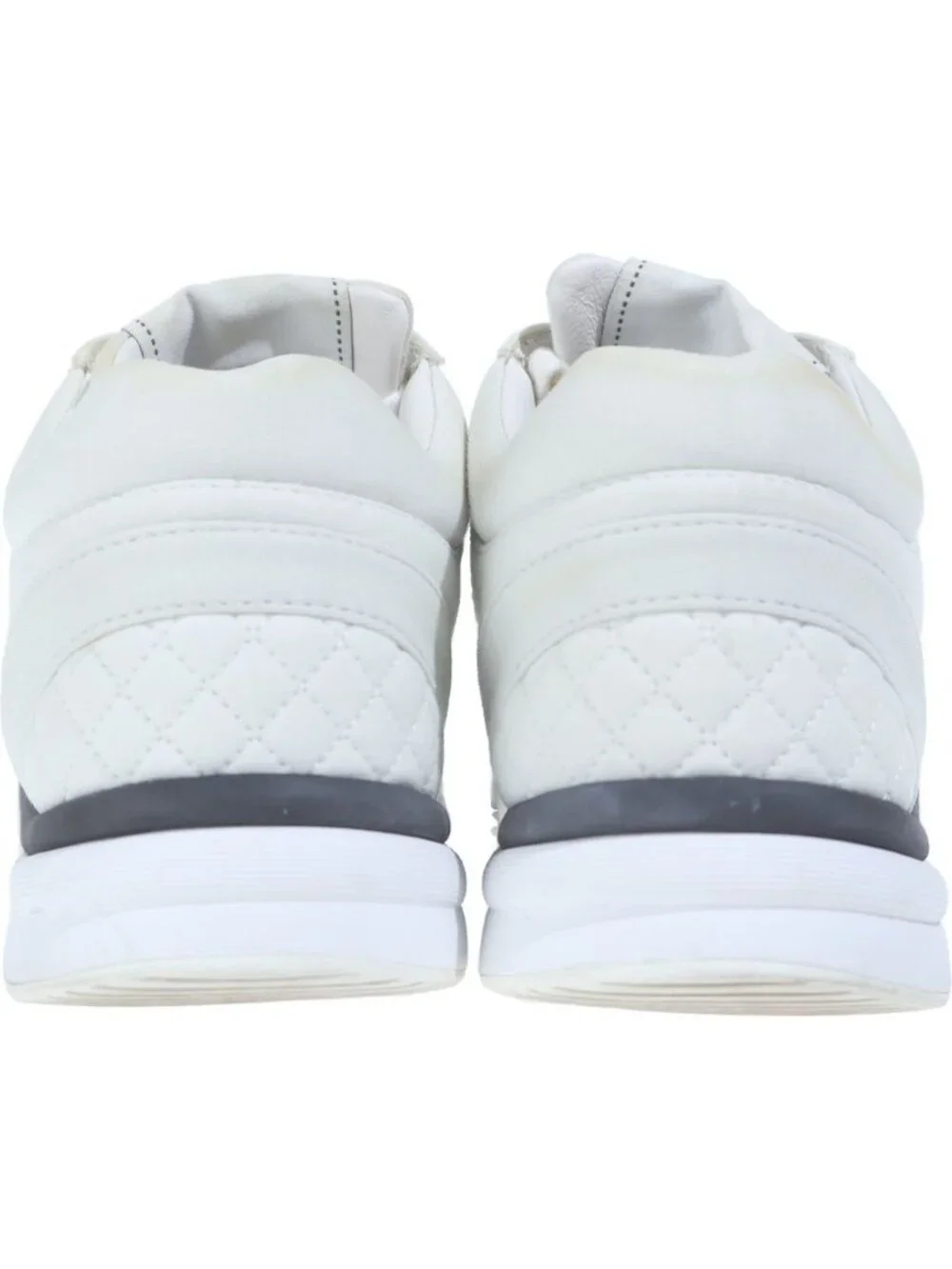 Chanel Logo CC Quilted Leather Suede Low Cut Sneakers 36 White